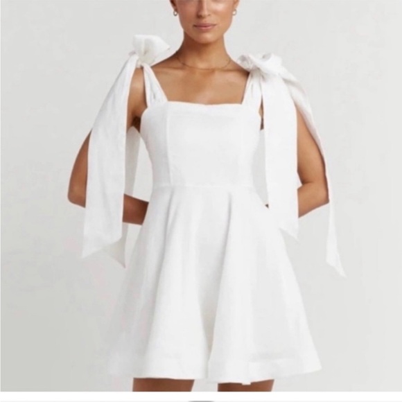 knee length dresses for ladies LOTUS WHITE LINEN MINI DRESS  DISSH